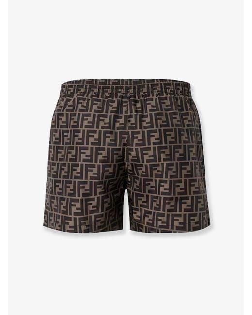Fendi Gray Ff Nylon Swim Trunks for men