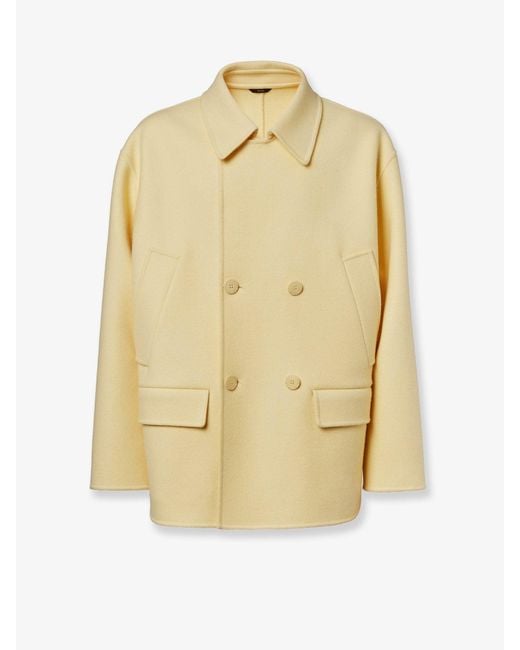 Fendi Natural Double-Breasted Wool Coat for men
