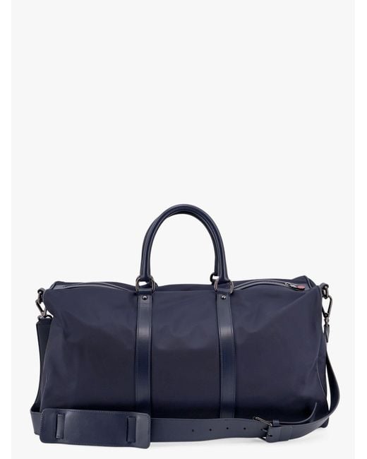 Kiton Blue Nylon Duffel Bag With Leather Inserts for men