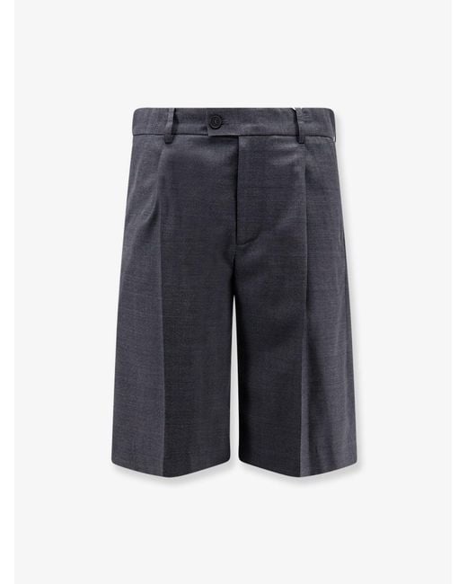 DUNST Blue Pleated Check Wool Blend Bermuda Shorts for men