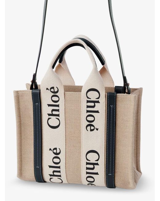 Chloé Natural Woody Linen Canvas And Leather Crossbody Bag