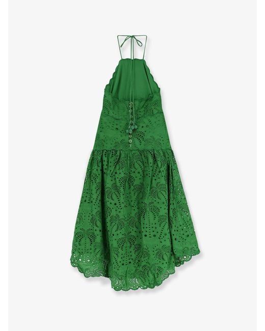 Farm Rio Green Midi Dress Sangallo Lace