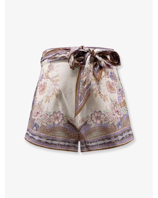 Zimmermann Brown Luna Scarf Linen Shorts