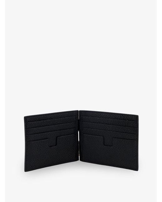 Tom Ford Black Leather Card Holder With Front Logo for men