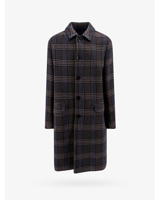 Etro Black Tartan Wool And Cashmere Coat for men