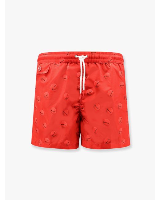 Kiton Red Nylon Swim Trunk With All-Over Print for men