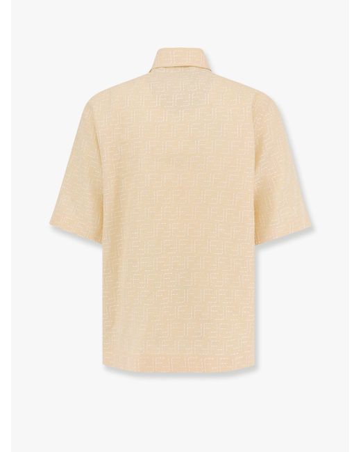 Fendi Natural Jacquard Linen And Cotton Shirt With All-Over Ff Embroidery for men