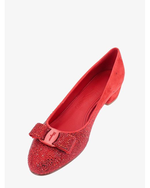 Ferragamo Red Rounded Toe Leather Pumps