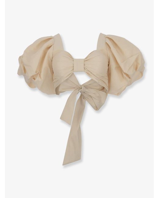 ACTUALEE Natural Cropped Shantung Effect Fabric Top