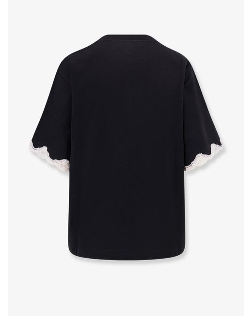 Dolce & Gabbana Black Cotton T-Shirt With Lace Details