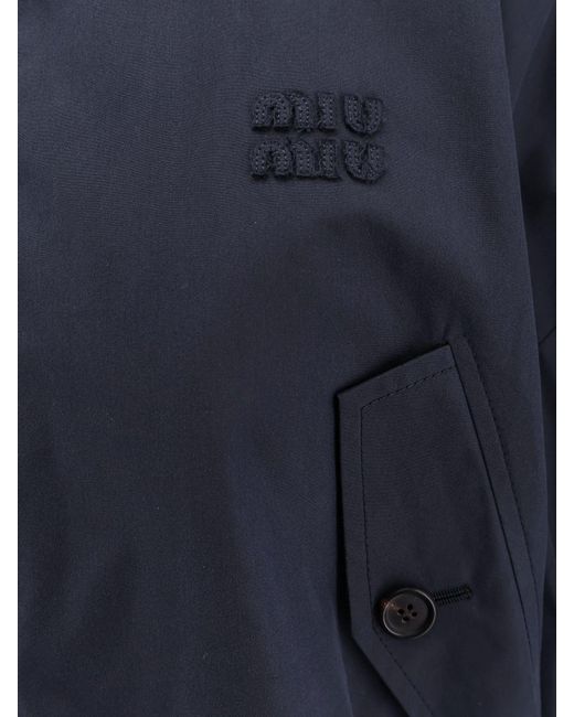 ブルゾン Miu Miu Panama Jacket With Miu Miu Patch Miu Miu Panama Jacket With Patch in Blue | Lyst