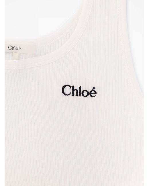 Chloé White Ribbed Cotton Tank Top