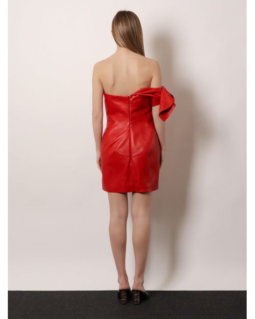 Givenchy Red Leather Bustier Dress With Bow Detail