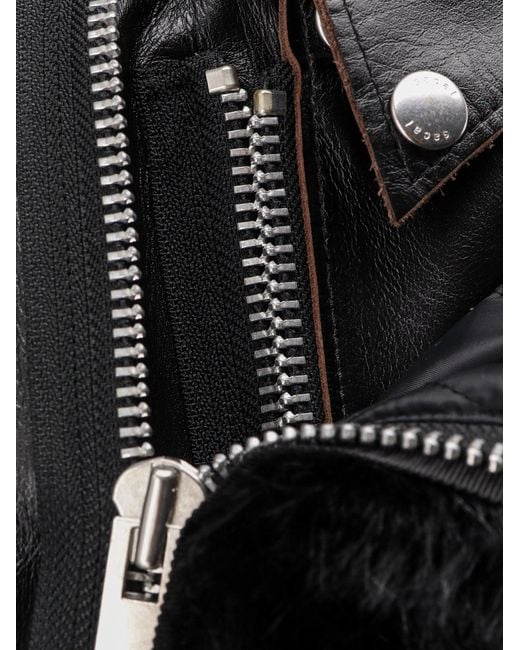 Sacai Black Leather Jacket With Synthetic Fur Inserts