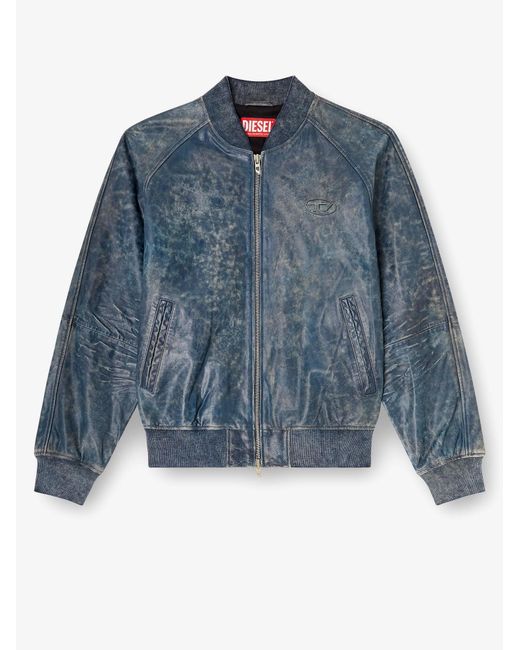 DIESEL Blue L-Cobb Leather Jacket for men