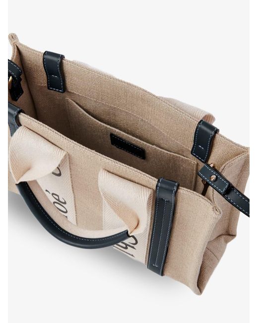 Chloé Natural Woody Linen Canvas And Leather Crossbody Bag