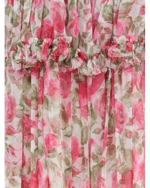 Chloé White Silk Long Dress With Floral Print