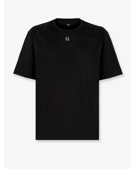 Fendi Black Cotton T-Shirt With Ff Detail for men