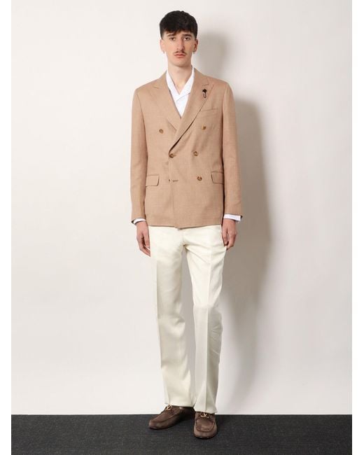Lardini Natural Iconic Double-Breasted Wool, Silk And Linen Blazer for men