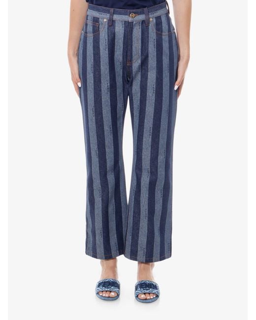 Fendi Blue Cotton Jeans With Pequin Stripes