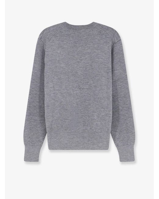 AMI Gray Wool Cardigan With Iconic Embroidery for men