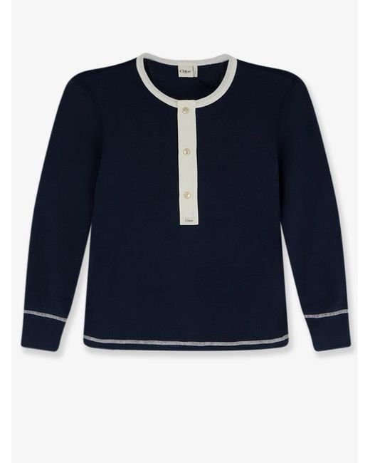 Chloé Blue Cotton Sweater With Contrasting Inserts