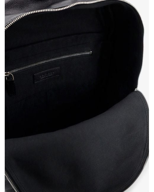 Orciani Black Leather Backpack With Logo for men