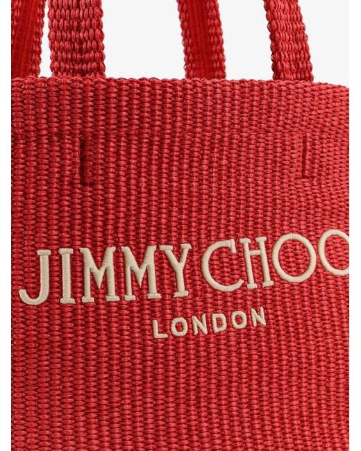 Jimmy Choo Red Raffia Tote Bag