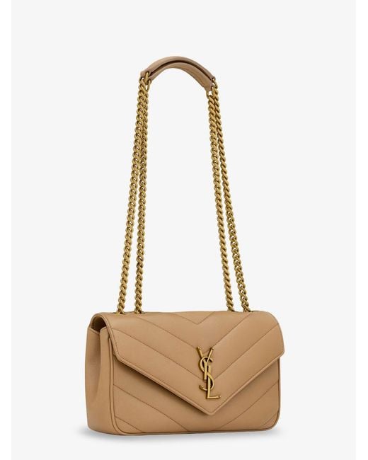 Saint Laurent Natural Loulou Small Leather Shoulder Bag