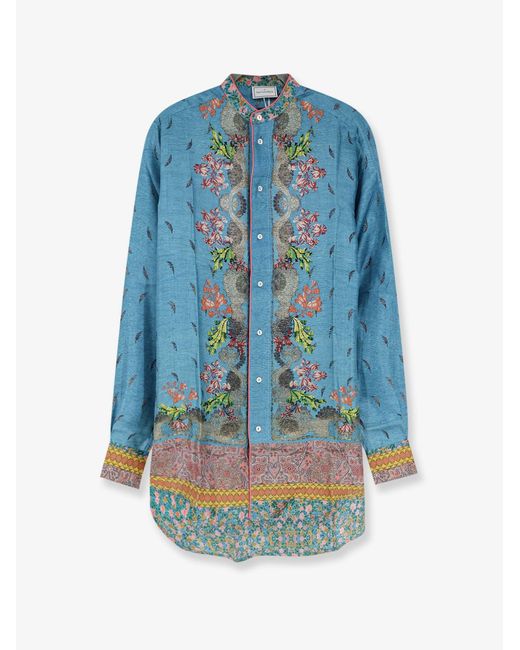 Pierre Louis Mascia Blue Silk Shirt