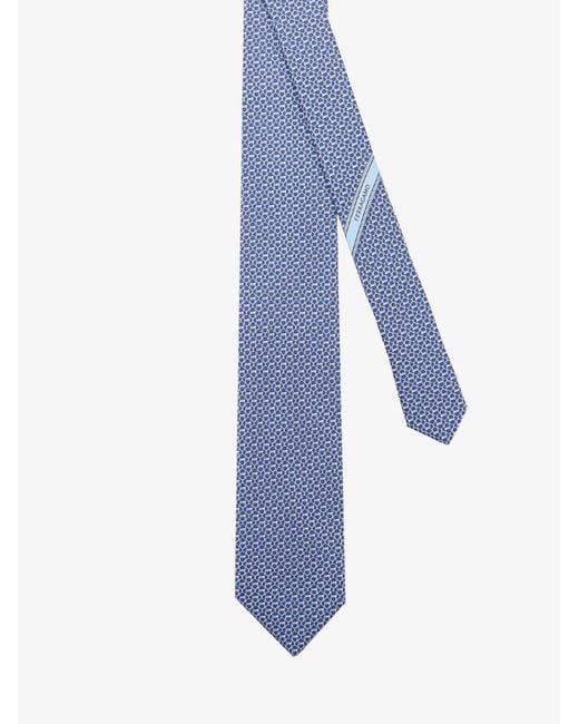Ferragamo Blue Silk Tie With Intreccio Print for men