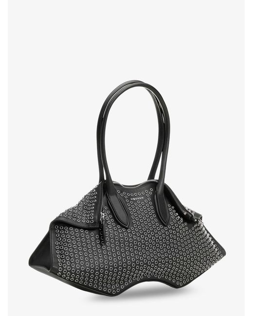 McQueen Black Manta Leather Shoulder Bag With All-Over Metal Details