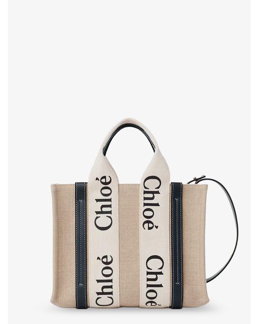 Chloé Natural Woody Linen Canvas And Leather Crossbody Bag