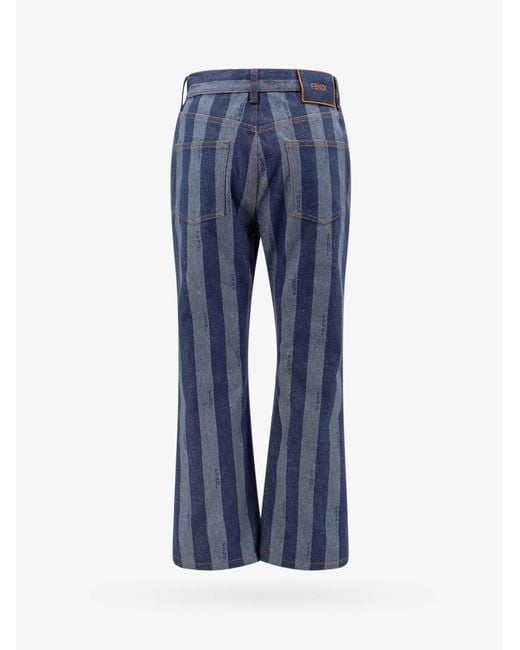 Fendi Blue Cotton Jeans With Pequin Stripes