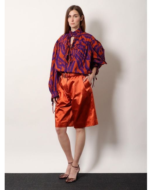Dries Van Noten Red Cotton Blend Bermuda Shorts