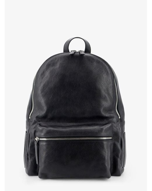 Orciani Black Leather Backpack With Logo for men