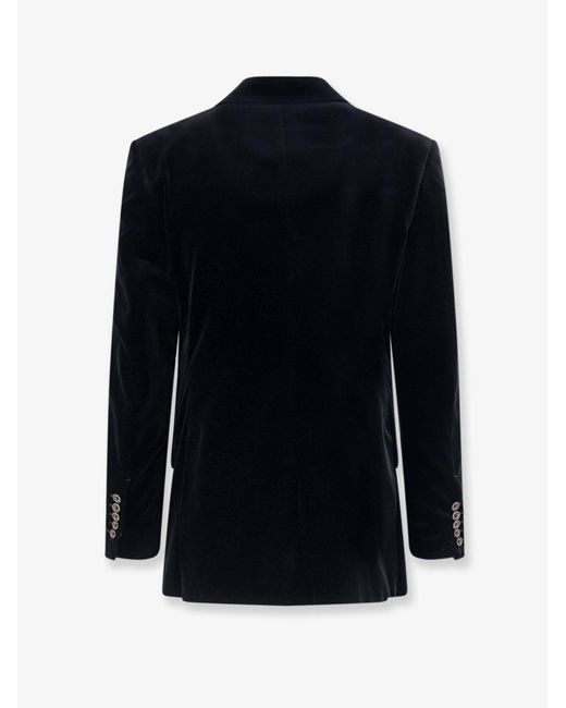 Tom Ford Blue Double-Breasted Velvet Blazer for men