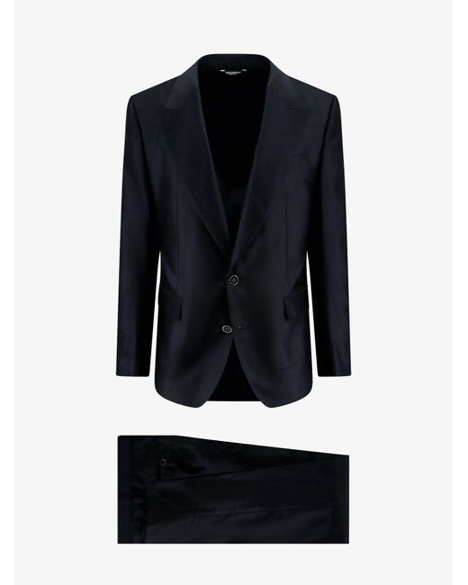Dolce & Gabbana Blue Silk Peak Lapel Suits for men