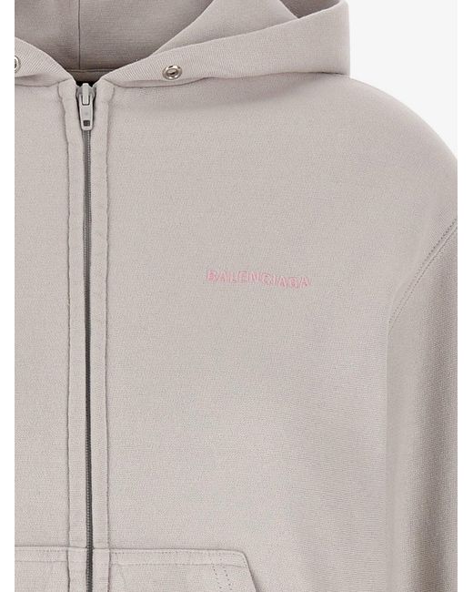 Balenciaga White Cotton Hooded Sweatshirt