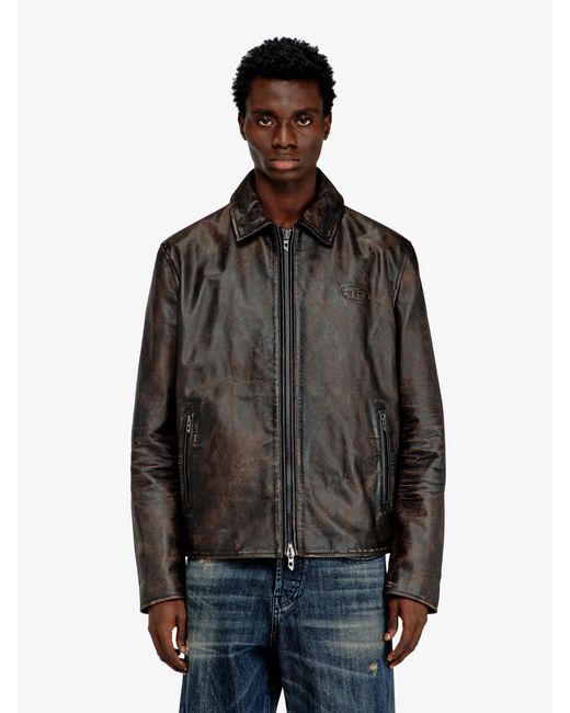 DIESEL Black L-Amar-Wrd Leather Jacket for men