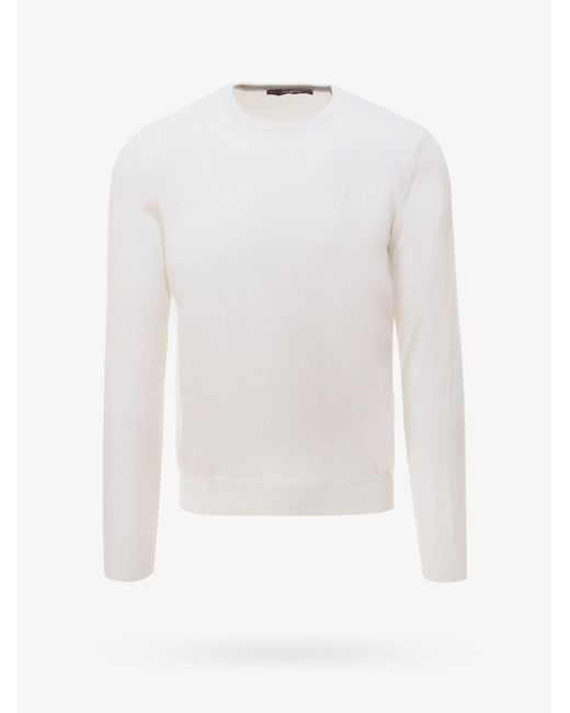 NUGNES 1920 White Cashmere Basic Sweater for men