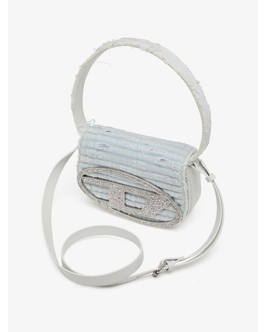 DIESEL Gray 1Dr Denim Shoulder Bag With Rhinestone D Logo