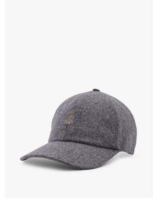 Brunello Cucinelli Gray Virgin Wool Baseball Hat for men