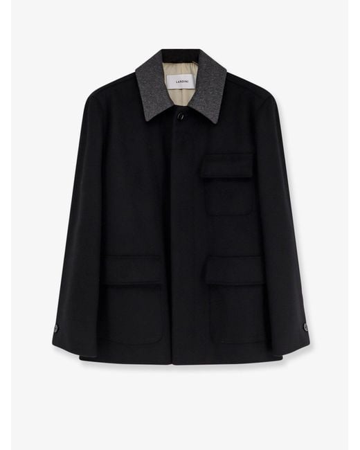 Lardini Black Goslin Pure Virgin Wool Coat for men
