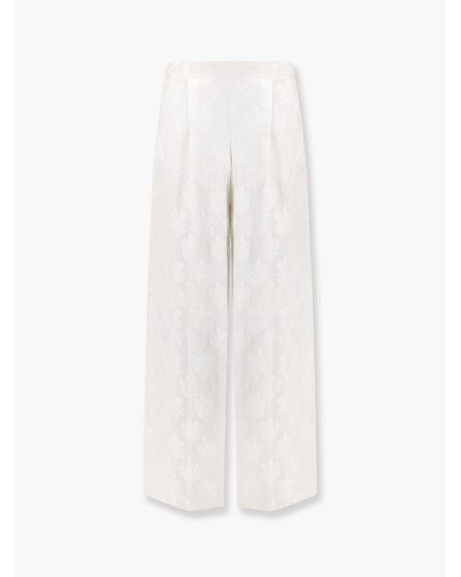 Fendi White Jacquard Silk Trouser With Floral Motif