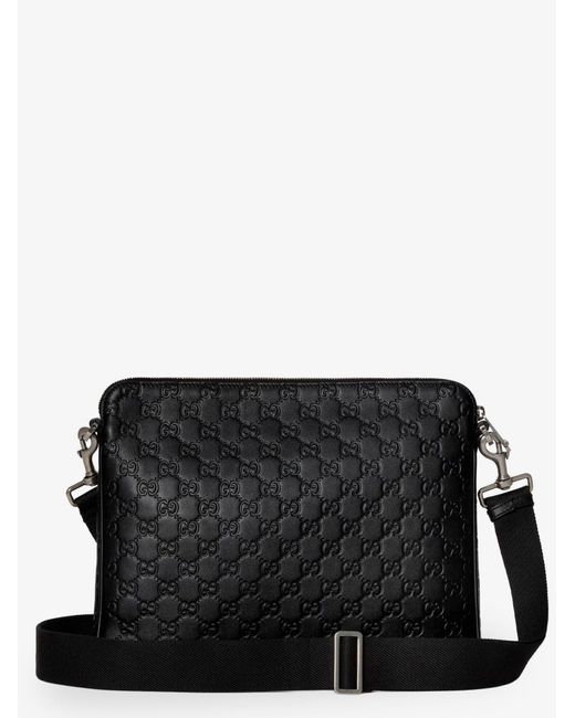 Gucci Black Gg Emblem Leather Crossbody Bag for men