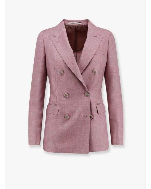 Tagliatore Pink Parigi Double-Breasted Virgin Wool, Silk And Linen Blazer