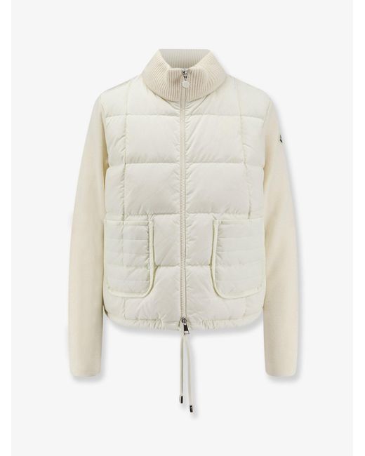 Moncler White Nylon Down Jacket With Virgin Wool Inserts