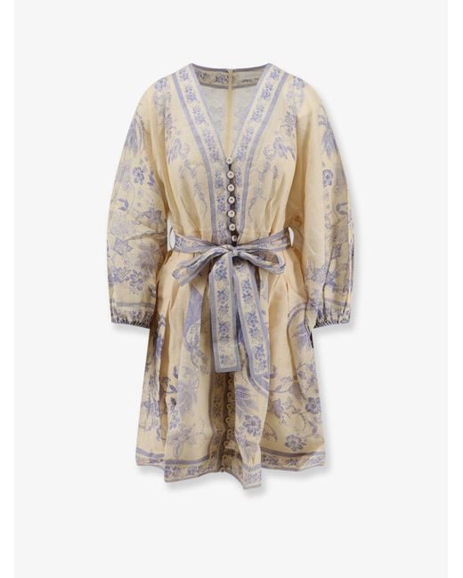 Zimmermann White Indra Printed Linen Dress