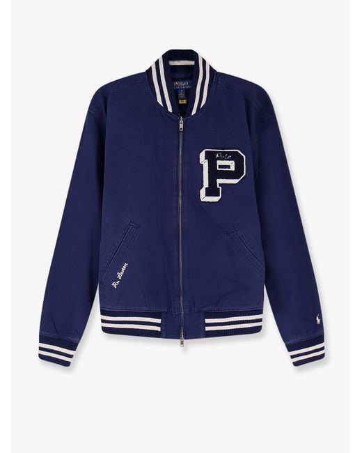 Polo Ralph Lauren Blue Cotton Bomber With Logo Patch for men